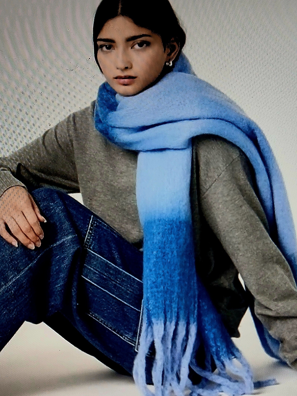 Light Blue Ombre Fringe Scarf - Women Accessories